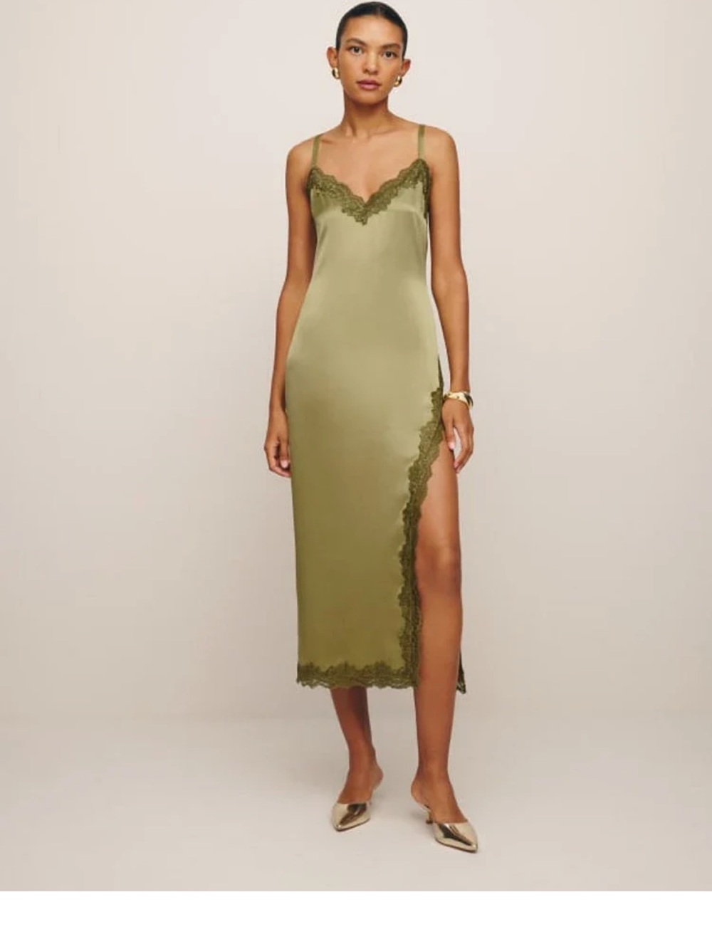 NWT Reformation Karissa Silk dress in olive oil - Picture 2 of 5